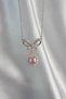 316L Steel Silver Color Bow Detail Pink Zircon Stone Solitaire Necklace - 3