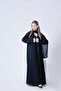 Abaya Sillano by Marviana with Original Blazer Fabric and a Half-Klouche Cut, Black and Gold Sillano Chest Design. - 3