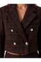 Sheep Wool Blend Button Detailed Double Breasted Collar Crop Tweed Jacket with Pockets - 5