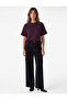 Plum Color Short Sleeve T-Shirt Modal Fabric Regular Fit Stitching Detail Crew Neck