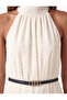 Belted Halter Neck Tie Bow Polka Dot Sleeveless Midi Chiffon Dress - 5