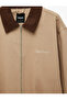 Regular Fit Embroidered Cotton Pocket Contrast Shirt Collar Zippered Gabardine Jacket - 8