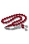 Red Crimped Amber Prayer Beads with Metal Tassels