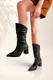 Liora Women's Black Pointed Toe Drawstring Boots with Back Zipper - 4