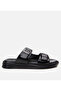 Men's Leather Black Light Sole Belt Detailed Slippers