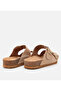Women's Nubuck Leather Beige Belted Flat Slippers - 6