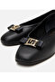 Women's Leather Black Buckle Ballerinas - 3