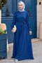Balloon Sleeve Plain Model Indigo Dress