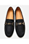 Women's Leather Black Buckle Classic Loafer - 8