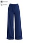 Navy Blue Viscose Basic High Waist Wide Leg Lace-Up Women's Trousers