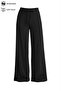 Black Viscose Basic High Waist Wide Leg Lace-Up Women's Trousers