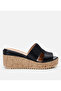 Women's Leather Black Stone Heeled Slippers