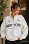 Ecru Half Zip Printed Sweatshirt Mg2240