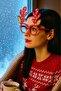 Christmas Ornament Glasses with Deer Antlers, Gold Bells and Red Polka Dots - 7