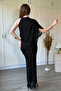 One-Shoulder Halter Neck Draped Elegant Shimmering Maxi Black Tulle Dress - 5
