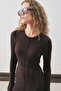Rubber Knitted Dress with Flawed Skirt Brown - 4