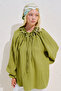 Muslin Blouse with Ruched Collar Green - 5