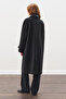 Leather Detail Coat Black - 7