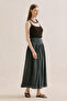 Muslin Embroidered Draped Skirt Dark Green