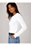 Women's Ecru Crew Neck Cotton Long Sleeve Basic Combed Cotton Tshirt Blouse - 4