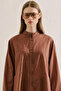 Button-Folded Shirt with Buttons, Warm Brown - 5