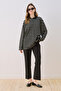 Striped Polo Collar Sweatshirt Black - 2