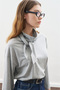 High Neck Tie-Up Blouse Gray Melange - 6