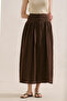 Muslin Embroidered Draped Skirt Dusty Brown - 4