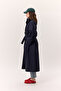 High Collar Oversize Trench Coat Navy Blue - 7