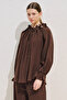 Drawstring Collar Muslin Blouse Dusty Brown