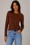 Women's Brown Crew Neck Cotton Long Sleeve Basic Combed Cotton Tshirt Blouse - 2