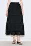 Textured Embroidered Fold Long Skirt Black - 6