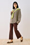 Striped Scarf Detail Tshirt Aci Brown - 2