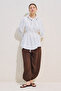 Drawstring Collar Muslin Blouse White - 6