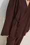 Textured Tie-Up Kimono Blouse Dark Brown - 4