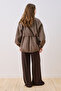 Checkered Jacket with Ruched Details in Brown - 8
