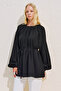 Textured Balloon Sleeve Draped Tunic Black - 2