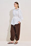 Drawstring Collar Muslin Blouse White - 5
