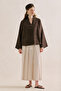 Linen Layered Collar Bluz Acikahve - 2