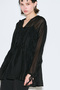 Black Blouse with Drawstring and Tie - 4