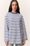 Striped Long Sleeve Oversize Tshirt Blue - 4