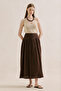 Muslin Embroidered Draped Skirt Dusty Brown - 2