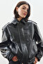 Retro Style Oversized Leather Jacket Black - 6