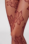 Burgundy Lace Floral Patterned Fishnet Women's Pantyhose – Stylish and Everyday Wear - 2