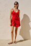Strapless Knot Skirted Swimsuit Red - 3