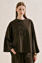 Linen Mixed Wide Sleeve Jacket Brown