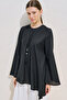 Linen Mixed Asymmetric Blouse Black