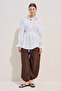 Drawstring Collar Muslin Blouse White - 4