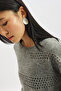 Openwork Knitting Tricot Sweater Gray - 3