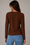 Women's Brown Crew Neck Cotton Long Sleeve Basic Combed Cotton Tshirt Blouse - 5